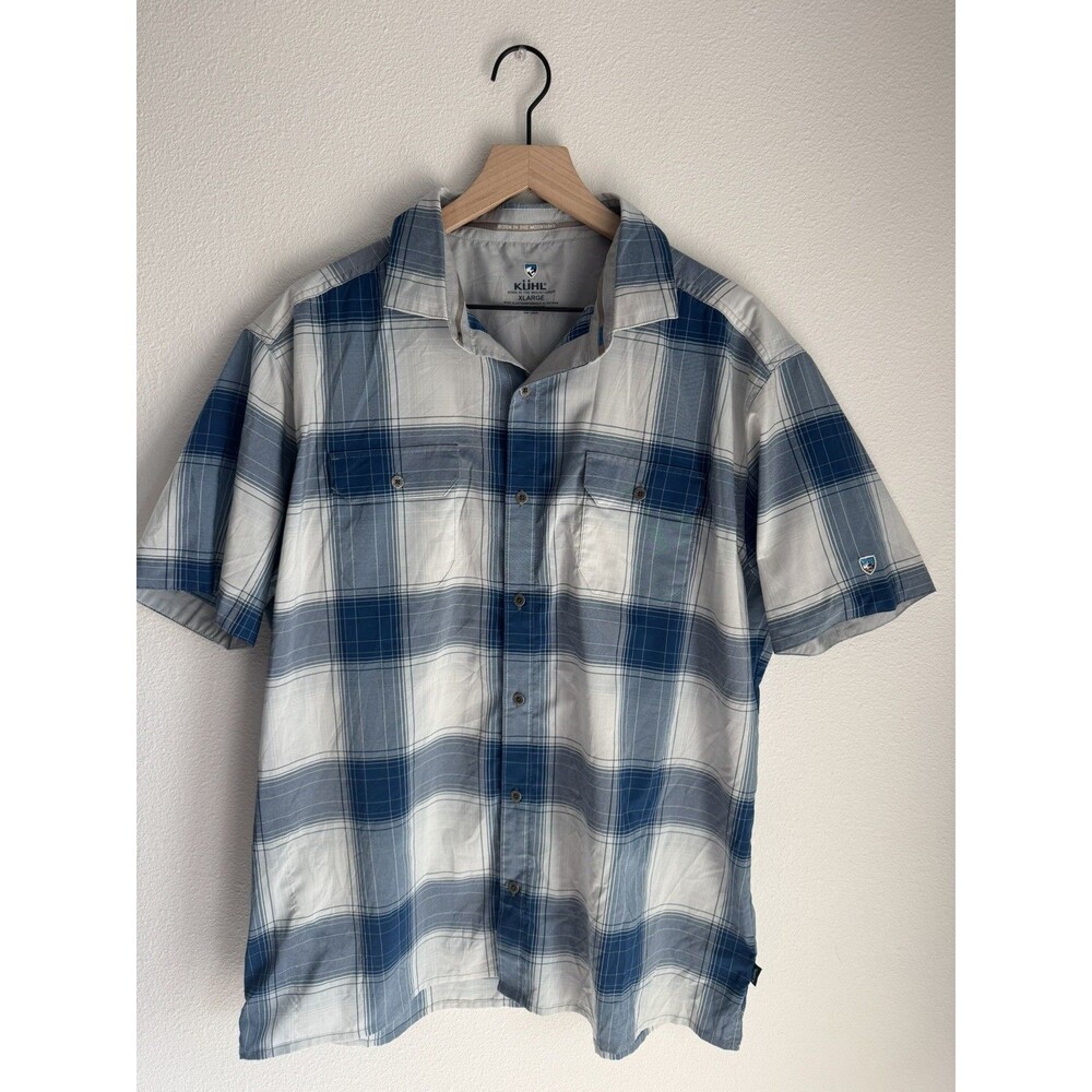 KUHL Response Short Sleeve Button Up Shirt Mens Plaid Blue Size XL 7452